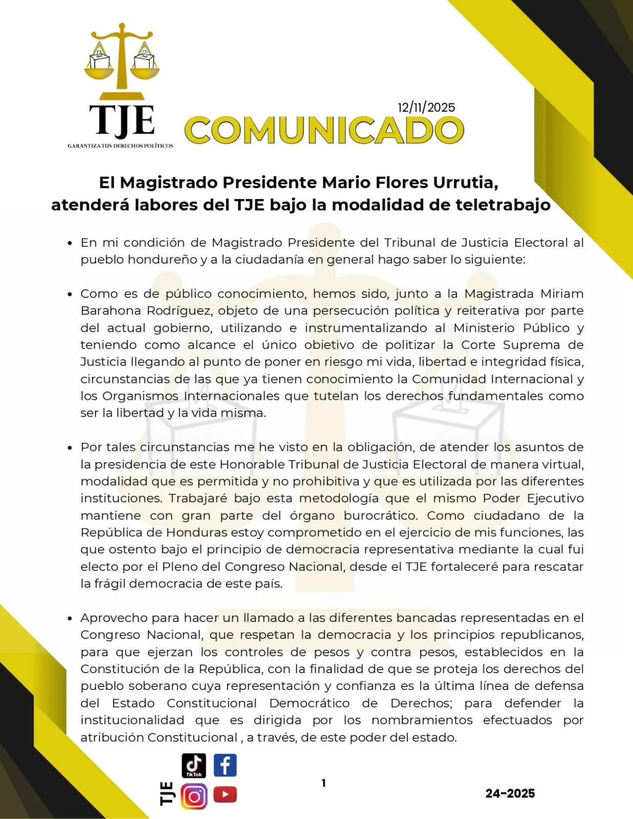 Mario Flores Urrutia realizará teletrabajo ante amenazas y persecución política