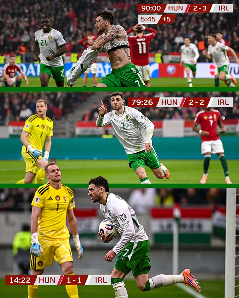 Así fue la secuencia de los goles del triunfo de Irlanda sobre Hungría.