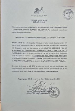 Citación de la CSJ para Mario Flores Urrutia.