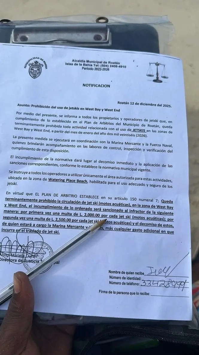 Se prohibirá el uso de jetskis en Roatán
