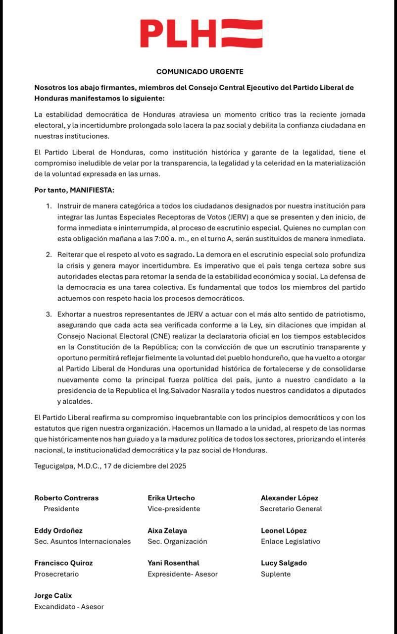 Comunicado Partido Liberal