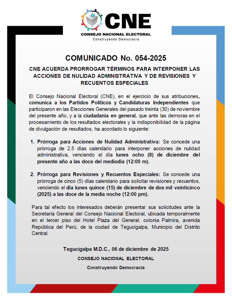 Comunicado del CNE
