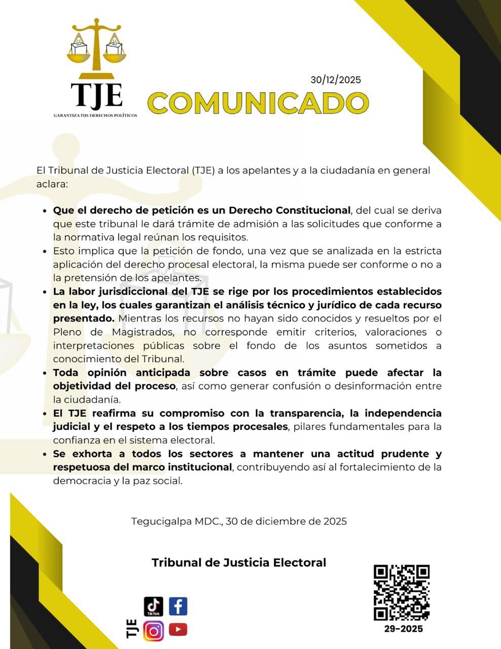 Comunicado del TJE