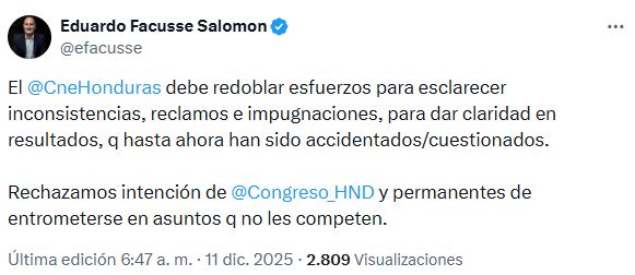 "CNE debe redoblar esfuerzos para esclarecer inconsistencias": Eduardo Facussé