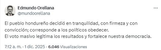 "Corresponde a los políticos obedecer": Orellana tras resultados preliminares del CNE