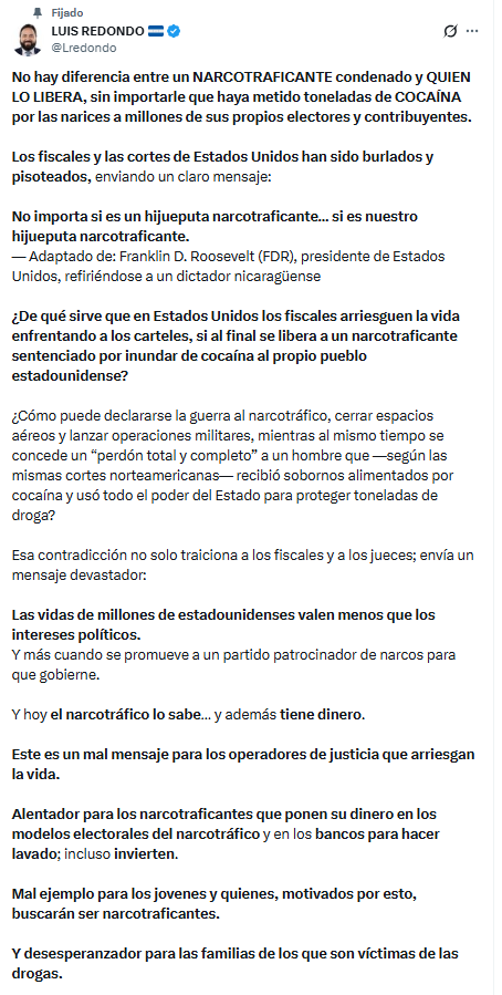 Escrito de Luis Redondo en X.