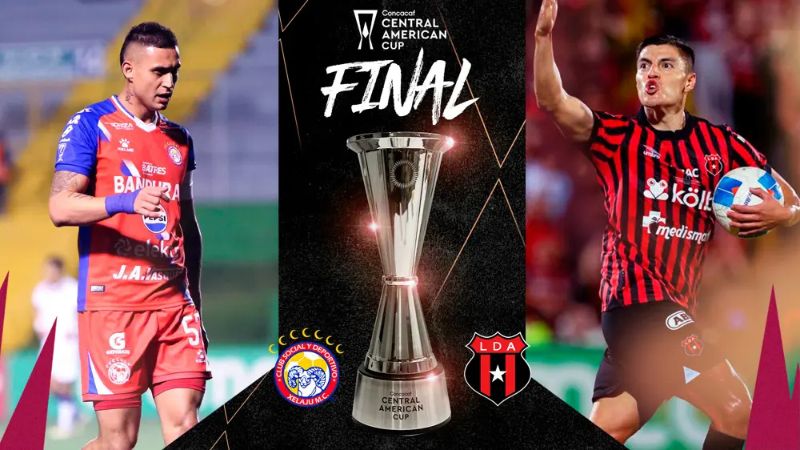 Así anuncia la Concacaf el partido decisivo entre Xelajú y Liga Deportiva Alajuelense.