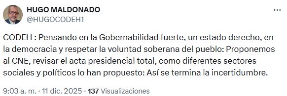 Codeh recomienda al CNE: "revisar el acta presidencial total"