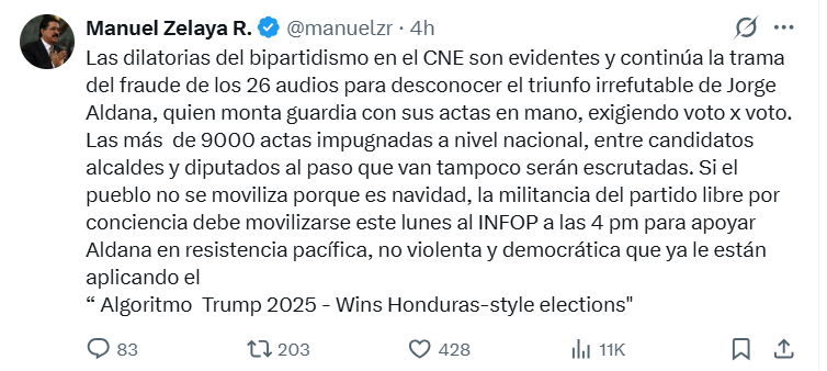 Libre convoca a resistencia pacífica ante retrasos en conteo electoral