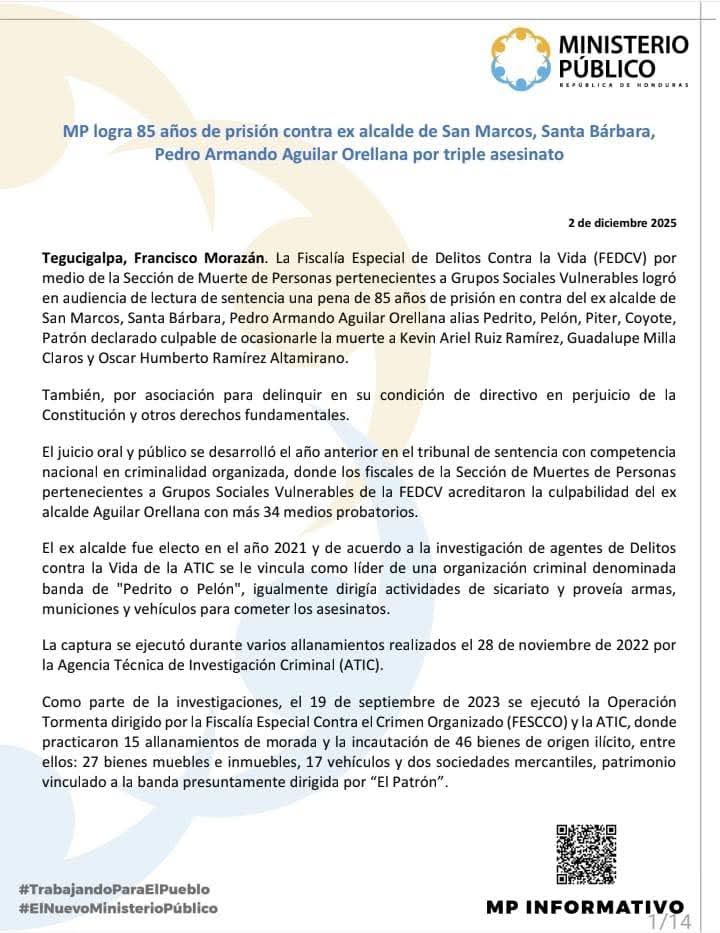 Condenan a 85 años de prisión a ex alcalde de San Marcos por triple asesinato