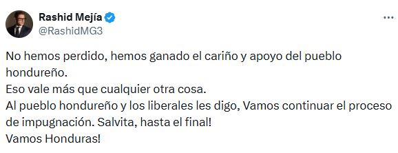 "Vamos a continuar el proceso de impugnación": Rashid Mejía