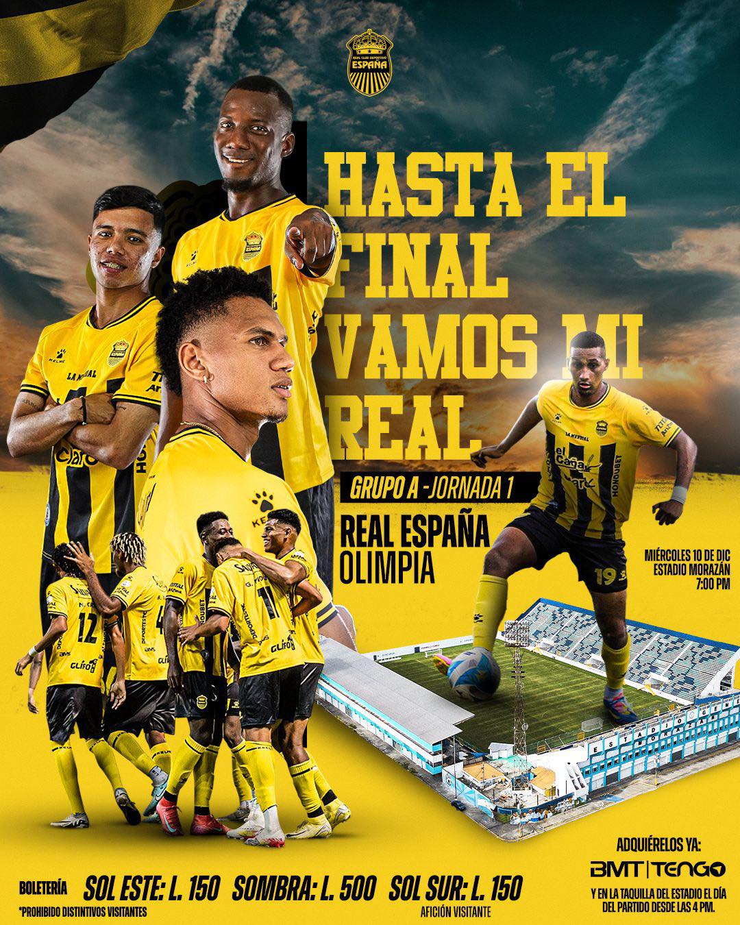 Los españolistas establecieron precios cómodos para el partido del miércoles contra Olimpia en el estadio Morazán.