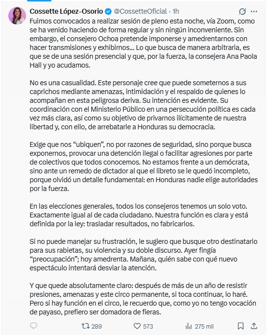 Respuesta de Cossette López a Marlon Ochoa