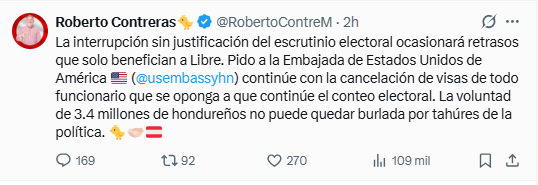 Roberto Contreras pide cancelacin de visas a quienes atrasen el proceso