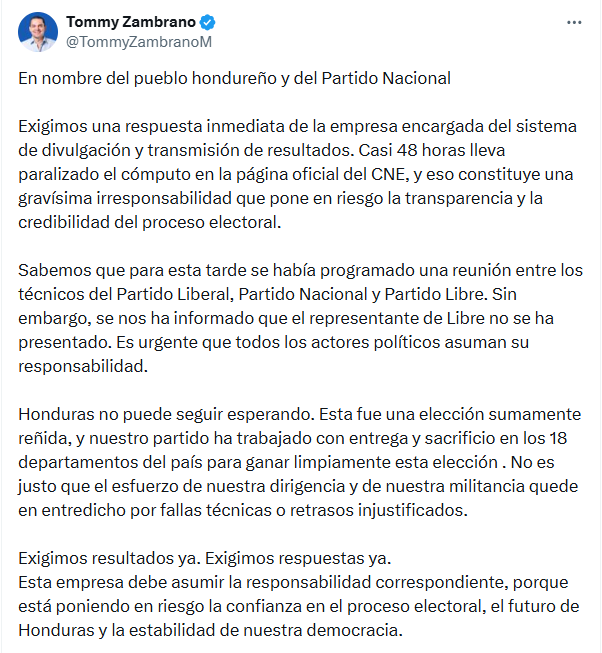 Pronunciamiento de Tomás Zambrano este 7 de diciembre.