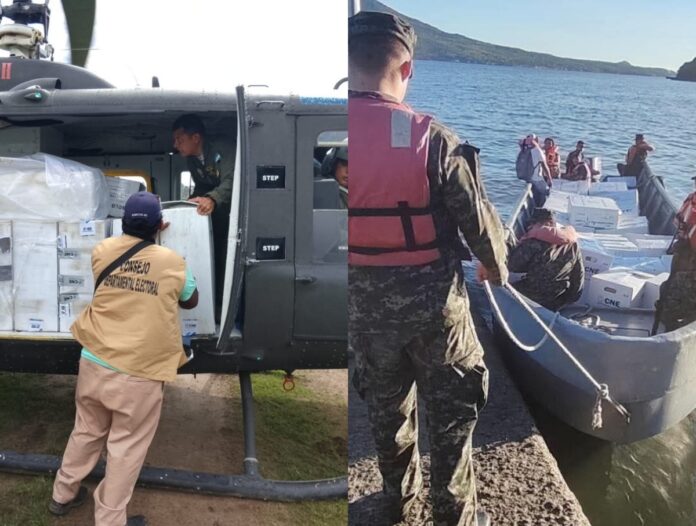 Debido a la posición geográfica de algunas zonas del país, se han tenido que emplear lanchas y helicópteros para el traslado electoral.
