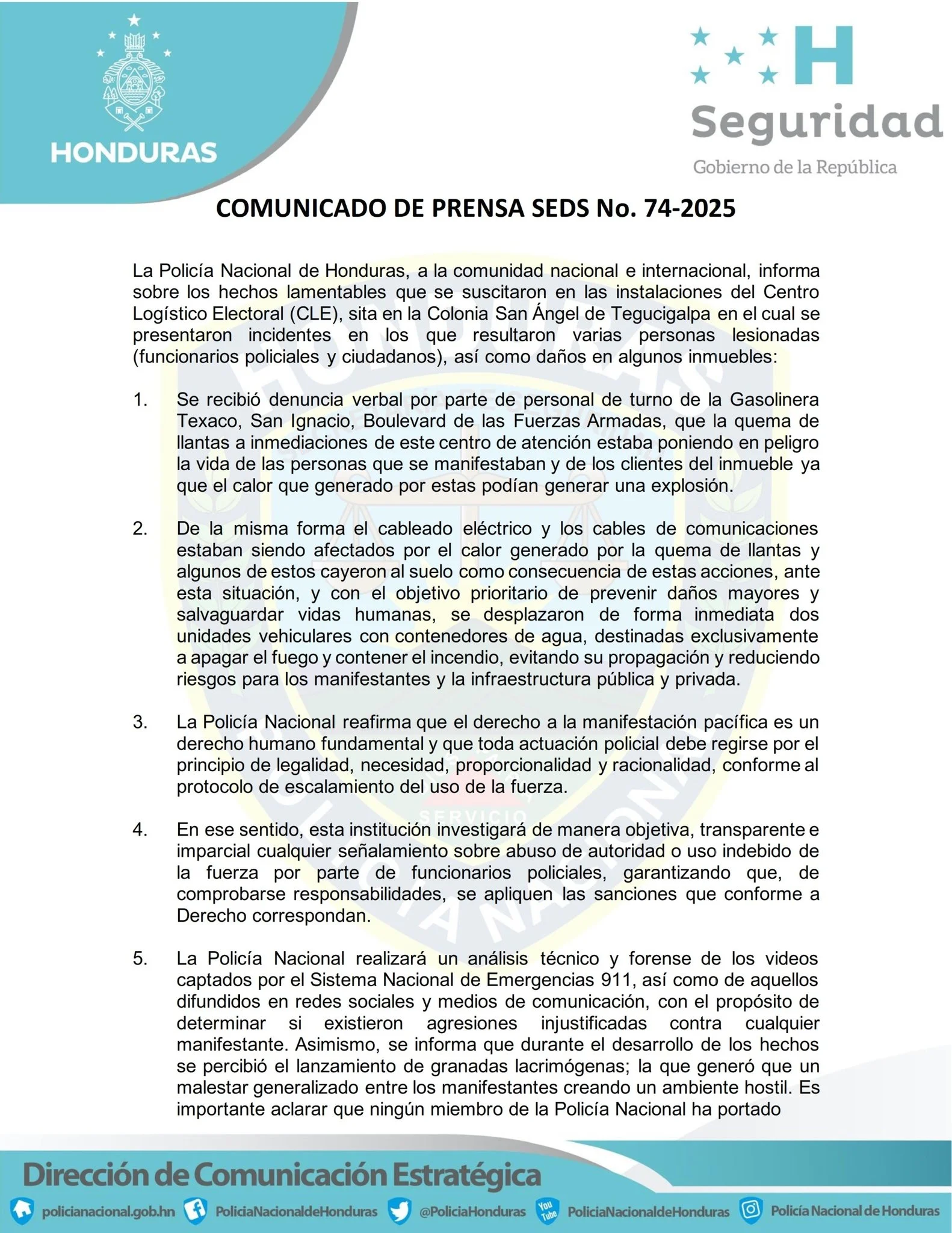 Primera página del comunicado.